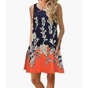 Sherosa Women’s Summer Casual T-Shirt Swing Dress – Tank Mini Dress size large